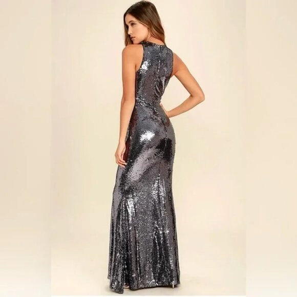 New LULUS Notorious Pewter Sequin Maxi Sleeveless Formal Dress XS - Picture 2 of 7